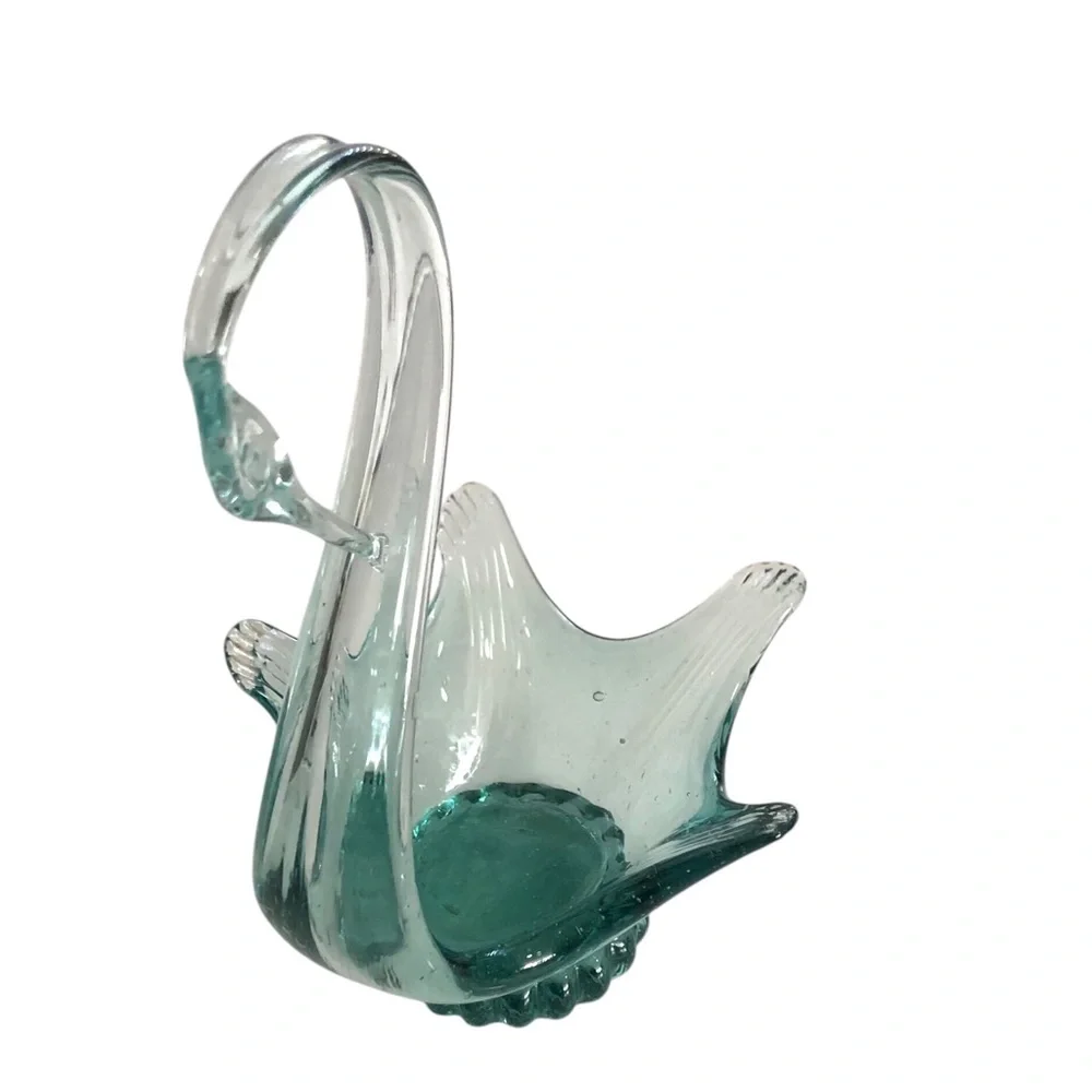 Elegant Hand Blown Glass Vintage Swan Figurine Candy Dish